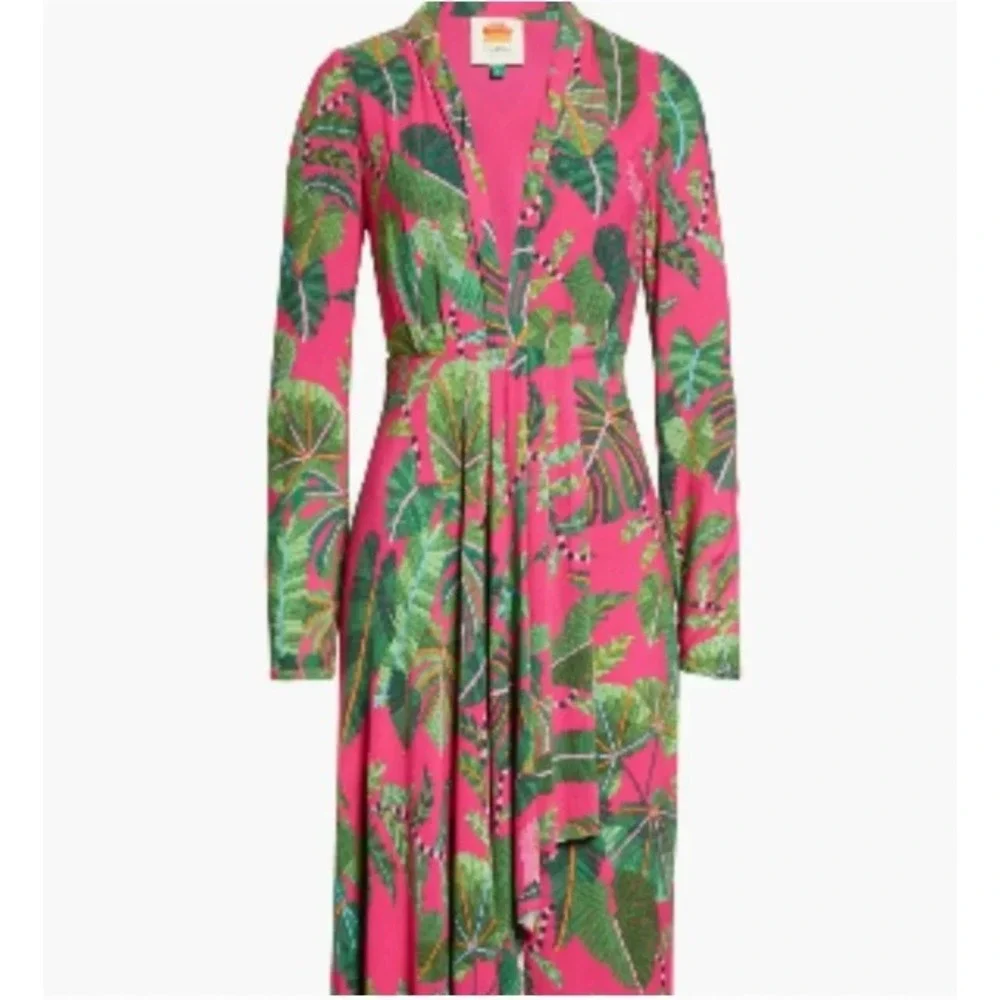FARM Rio Leaves Print Long Sleeve Maxi Dress in Leaves Pink | XL - Picture 1 of 14